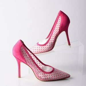 Stuart Weitzman Womens Tasha Pumps Heels Hot Pink Mesh EU 37 US 6.5 B New